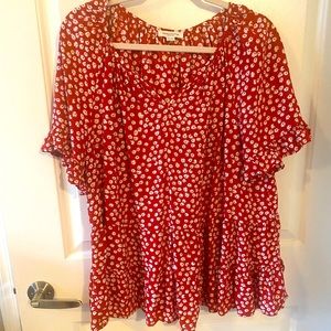 Nordstrom XL red floral peplum shirt